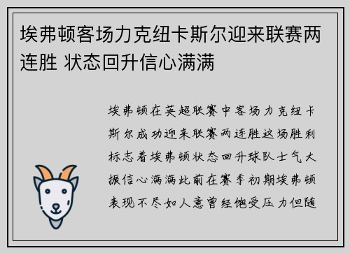 埃弗顿客场力克纽卡斯尔迎来联赛两连胜 状态回升信心满满
